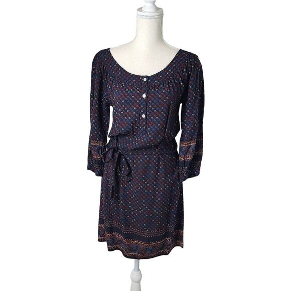Lucky Brand Size XS Boho Style Navy Multicolored Print Dress‎ - Picture 1 of 10